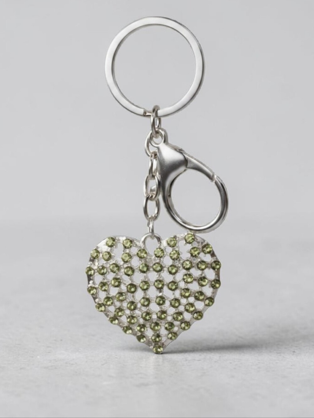 Crystal Heart Bagcharm/Keychain Charm in Olive Green